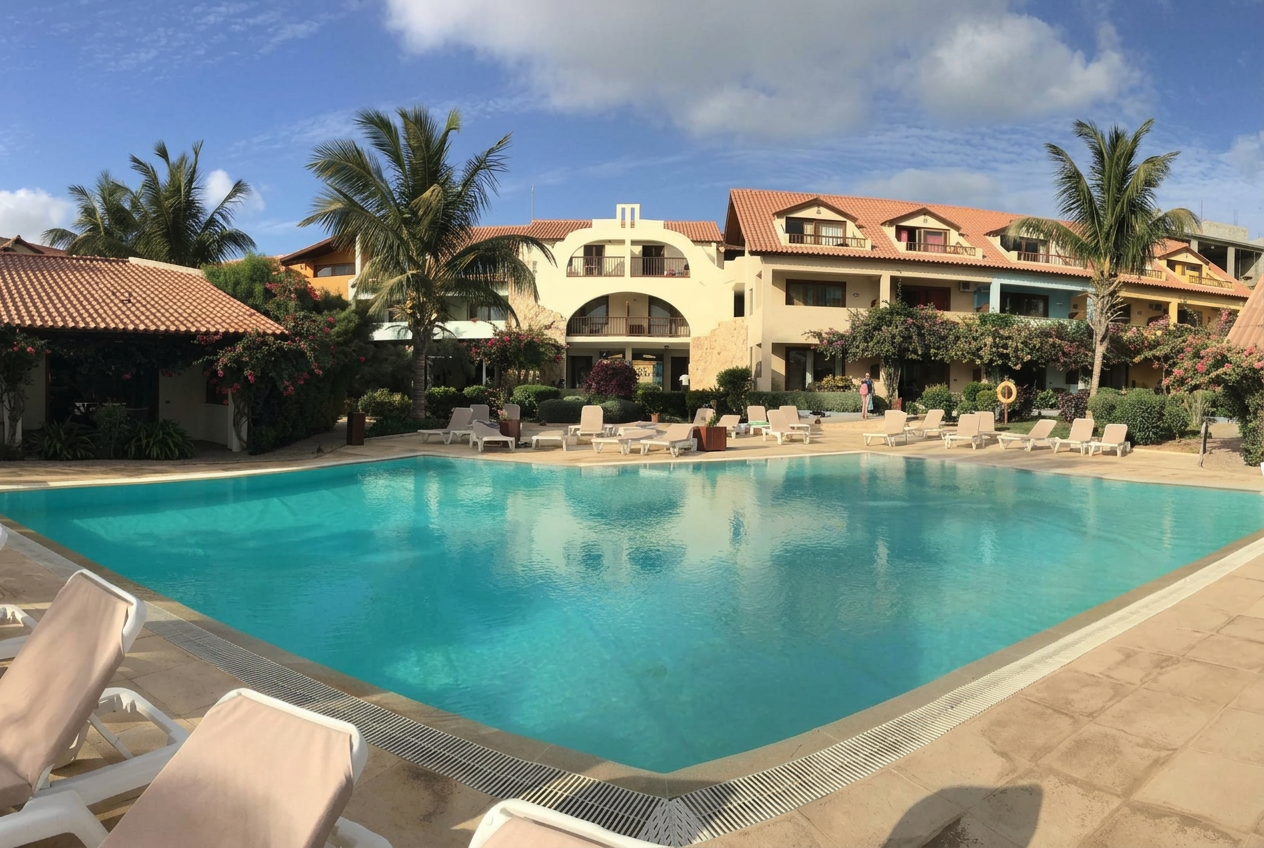 Main pool and apartment buildings at Porto Antigo II